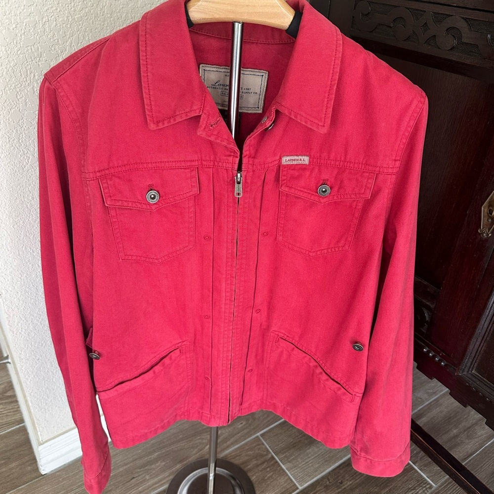 Ralph Lauren Women's Red Cotton Zip-Front Jean Jacket size Medium - Picture 1 of 4